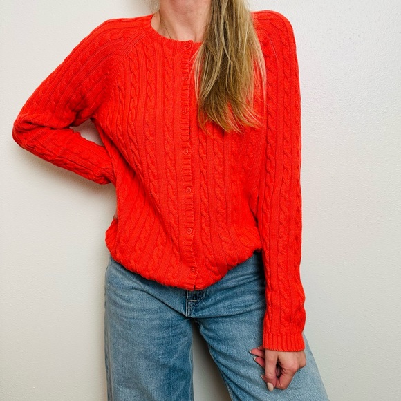 L.L. Bean Sweaters - Vintage L.L.Bean Cable Knit Cardigan Sweater Salmon Color